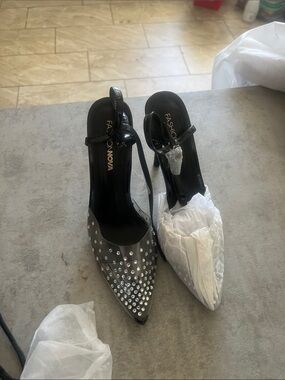 Fashion Nova Black Studded Pointed Slingback Heels
